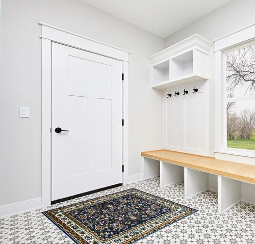 AllStar Rugs Blue 4x6 Traditional Area Rug (3' 9" x 5' 1") in White Modern Entryway