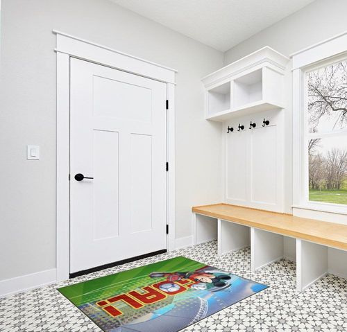 Jay Franco Disney Mickey Mouse Strike, Curve, Goal Kids Room Rug - Large Area Rug Measures 4 x 5 Feet (Offical Disney Product) in White Modern Entryway