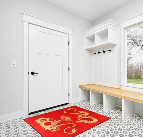 ALAZA Two Dragon and Yin-yang Symbol Red Area Rug for Living Room Bedroom, Non-Slip Rug for Home Decor 5'3"x4' in White Modern Entryway