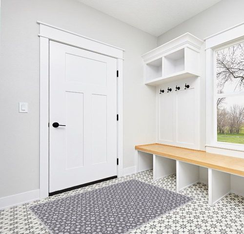 Caedon Geometric Farmhouse Indoor / Outdoor Non-Slip Rug Dakota Fields Rug Size ... in White Modern Entryway