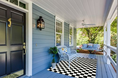 Seavish Checkered Rug, 5x6.5 Ft Black and White Outdoor Rug Moroccan Checkerboard Mat Washable Runner Rug Cotton Woven for Hallway Front Door Bedroom Entryway Kitchen Floor Reversible Area Rugs in Light Blue Patio