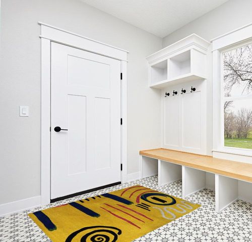 Hand-Made Hand-Tufted Yellow Modern Area Rug for Living Room Kids Room - 4' x 6' in White Modern Entryway