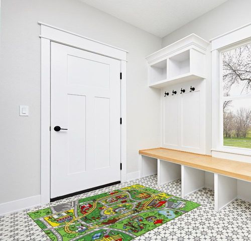 Jackson Kid Rug Carpet Playmat for Toy Cars and Train,Huge Large 52"x 74" Play Area Rug with Rubber Backing,Kids Race Track Rug for Toddlers,Baby,and Children Playing and Learning in White Modern Entryway