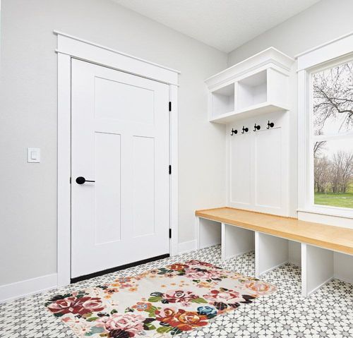 Boho Farmhouse Floral Rug for Bedroom, Low Pile Thin 4x6 Area Rug Machine Washable Soft Shag Nursery Rug Non-Slip Kithcen Entryway Rugs Shabby Chic Vintage Flowers Indoor Floor Carpet for Living Room in White Modern Entryway