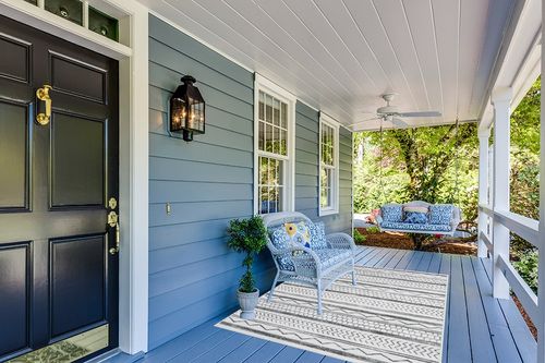 Soalmost 5x7 Area Rugs for Living Room, Chester Washable Rug for Bedroom, Non-Slip Backing Modern Home Office Decor, Neutral Farmhouse Area Rug(Ivory/Grey,5'x7') in Light Blue Patio