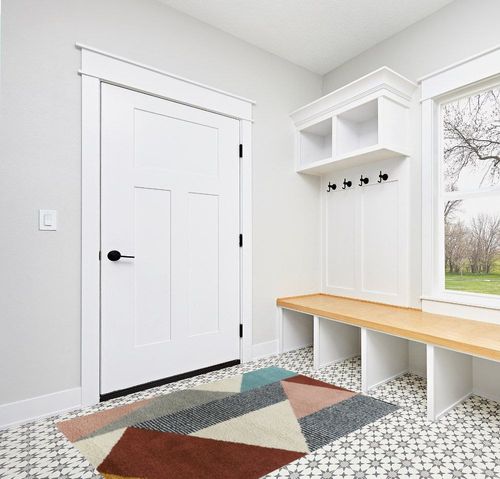 Satterlee Geometric Orange/Gray/Brown Area Rug Mercury Row Rug Size: Rectangle 4 ... in White Modern Entryway