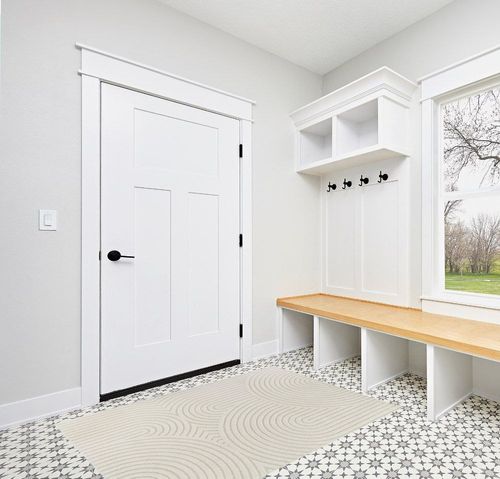 Ayjah Cream Modern Geometric Area Rug Wade Logan Rug Size: Rectangle 4'4" x 6' in White Modern Entryway