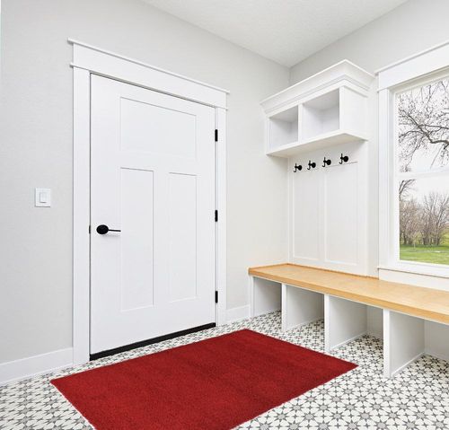 Unique Loom Solid Shag Collection Area Rug (4' 1" x 6' 1" Rectangle, Cherry Red) in White Modern Entryway