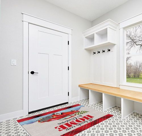 Area Rug, Xmas Truck with Xmas Tree Christmas Rug, 2x3 Feet Rugs for Living Room Bedroom Kids Room Kids Room Nursery Classroom, Non-Slip Comrft Carpet Washable Rug in White Modern Entryway