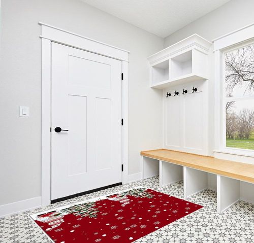 Area Rug, Snowflake Xmas Tree Gnome Christmas Rug, 2x3 Feet Rugs for Living Room Bedroom Kids Room Kids Room Nursery Classroom, Non-Slip Comrft Carpet Washable Rug in White Modern Entryway