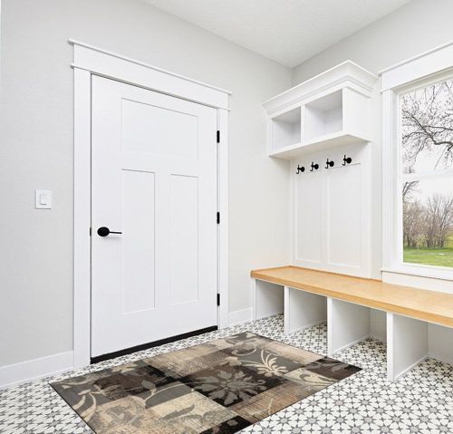 SUPERIOR Indoor Area Rug, Jute Backed, Perfect for Hallway, Entryway, Office, Living/Dining Room, Bedroom, Kitchen, Floor, Modern Floral Patchwork Decor, Pastiche Collection - 4ft x 6ft , Beige in White Modern Entryway