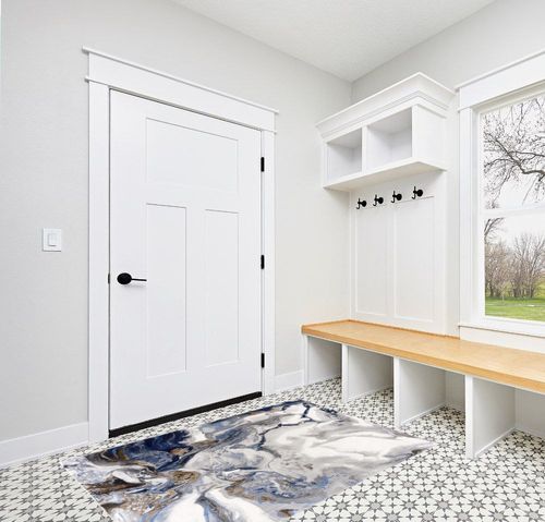 Abani Rugs Abstract Design 4’ x 6’ Bedroom Rug - Grey, Brown & Blue Modern Multi-Dimensional Non-Shedding Area Rug in White Modern Entryway