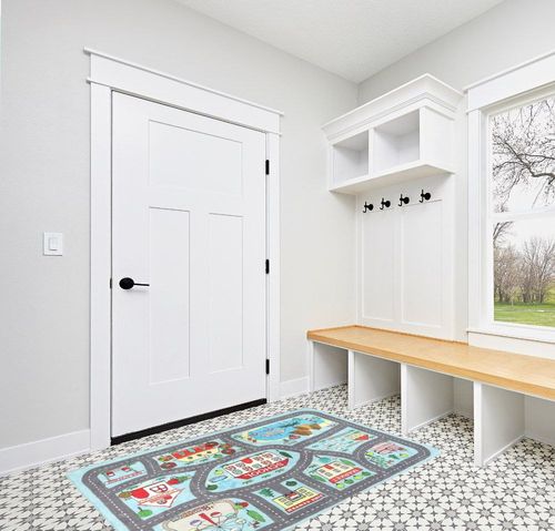 Playroom Rug Play Carpet 4’ x 6’, Blue Large Educational Children’s Play Mat, Learning & Have Fun Safely Non-Slip Washable Road Traffic Floor Area Carpet, Great for Kids Room Bedroom in White Modern Entryway