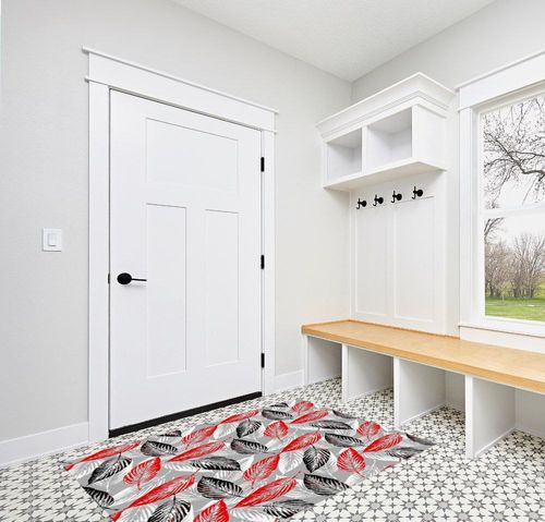 Fluffy Area Rugs for Living Room,48x72in Non-Slip Accent Rug Ultra Soft Carpet Red Black White Leaves Texture Washable Indoor Floor Mats for Bedroom Nursery Decor Abstract Line Sketch Leaf on Gray in White Modern Entryway