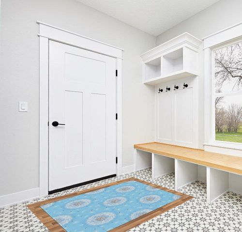 Ambesonne Floral Area Rug, Dandelion Petals Flying Fluffy Soft Flora in Pastel Tones Spring Romantic Design, Flat Woven Accent Rug for Living Room Bedroom Dining Room, 4' X 5' 7", Sky Blue White in White Modern Entryway