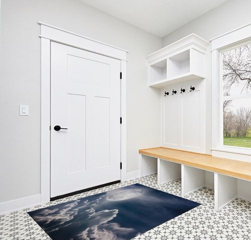 Ambesonne Night Sky Area Rug, Celestial Photo Big Full Moon and Fluffy Clouds Majestic Dramatic Idyllic, Flat Woven Accent Rug for Living Room Bedroom Dining Room, 4' X 5' 7", Dark Blue White in White Modern Entryway