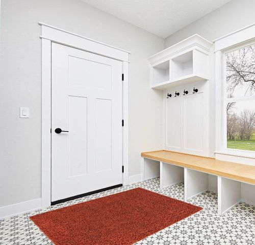 Unique Loom Solid Shag Collection Area Rug (4' 1" x 6' 1" Rectangle, Terracotta) in White Modern Entryway