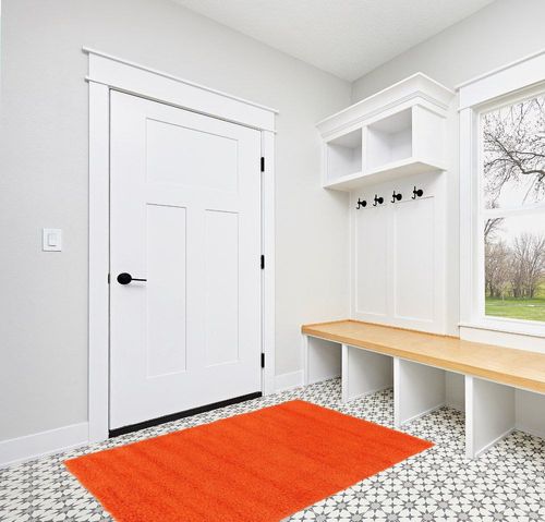 Unique Loom Solid Shag Collection Area Rug (4' 1" x 6' 1" Rectangle, Tiger Orange) in White Modern Entryway