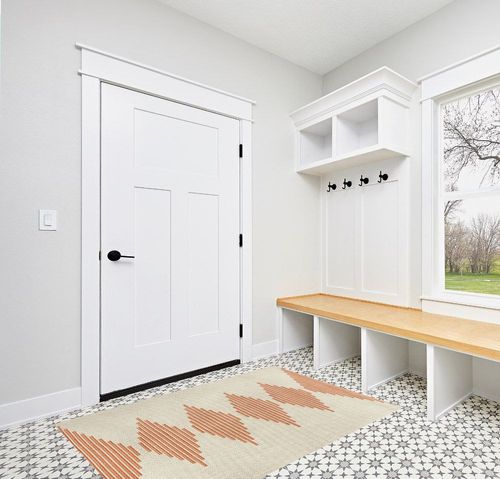 JONATHAN Y SMB204A-4 Vinales Diamond Stripe Indoor Outdoor Farmhouse Transitional Traditional Area Rug,High Traffic,Kitchen,Living Room,Backyard,Non Shedding,4 X 6,Beige/Terracotta in White Modern Entryway