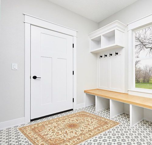 Boho Area Rug, 4' x 6' Machine Washable Rugs for Entryway Faux Wool Large Rugs Distressed Throw Rug Non-Slip Floor Carpet for Indoor Bedroom Kitchen Living Room in White Modern Entryway