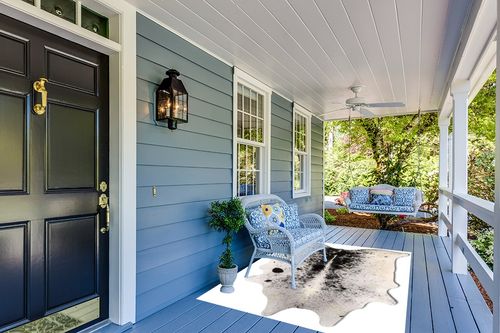 Cowhide Area Rug in Light Blue Patio