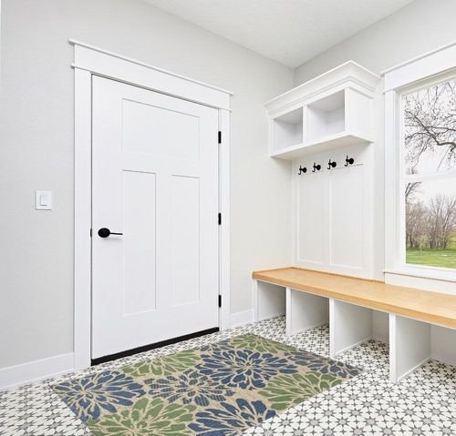 JONATHAN Y SMB110B-4 Zinnia Modern Floral Textured Weave Indoor Outdoor Area-Rug Bohemian Coastal Easy-Cleaning Bedroom Kitchen Backyard Patio Non Shedding, 4 X 6, Navy/Green in White Modern Entryway