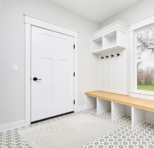 JONATHAN Y SCN103A-4 Maribo Abstract Groovy Striped Indoor Area Rug, Contemporary, Modern, Vintage, Coastal, Bohemian for Bedroom,Kitchen,Living Room,Non Shedding,Easy-Washing, Cream, 4 X 6 in White Modern Entryway