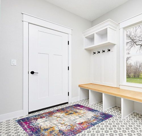 Abani Distressed Modern Vibrant Multicolor 4' x 6' Area Rug - Contemporary Red, Yellow, & Blue Non-Shed Premium Living Room Rug Rugs in White Modern Entryway