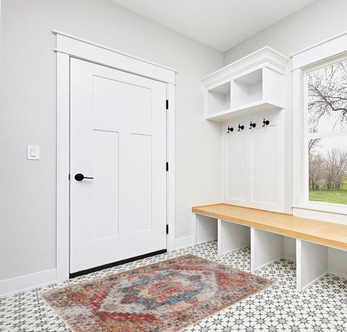 Comeet Area Rug 4x6, Washable Rug, Indoor Throw Mat Anti Slip Backing Floor Carpet for Kitchen Living Room Bedroom Dining Room Orange/Blue in White Modern Entryway