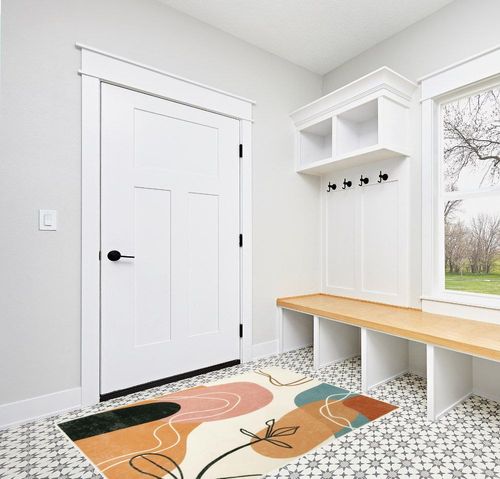 Wonnitar Boho Art Area Rug - 4x6 Washable Entry Large Rug,Abstract Minimalist Line Bathroom Soft Accent Mat,Non-Slip Aesthetic Mid Century Modern Floor Carpet for Bedroom Living Room Office in White Modern Entryway