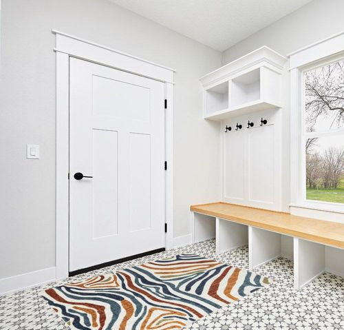 Abani Colorful Contemporary Zebra Print Area Rug Rugs - Multicolor Non-Shed 4' x 6' Animal Pattern Blue & Brown Indoor/Outdoor Rug in White Modern Entryway