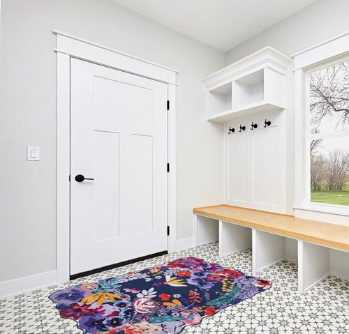 Estmy Boho Vintage Floral Area Rug 4x6 Washable Thin, Aesthetic Cute Bedroom Rugs Colorful Blue Nursery Rug Modern Abstract Tropical Jungle Accent Rug Floor Carpet for Entryway Kitchen Living Room in White Modern Entryway