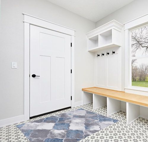 FINOREN Minimalist Area Rug,Blue Gray Block Soft Non-Slip Rug for Bedroom Living Room Hallway Dining Room Home Entrance,Washable Low Pile Floor Decor,Child Pet Friendly,Blue-Gray,4x6 Feet in White Modern Entryway