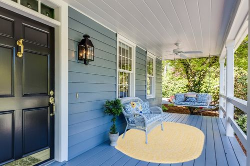 Super Area Rugs Farmhouse Braided Rug Cotton Kitchen Reversible Carpet, Yellow & White, 5' x 7' Oval in Light Blue Patio