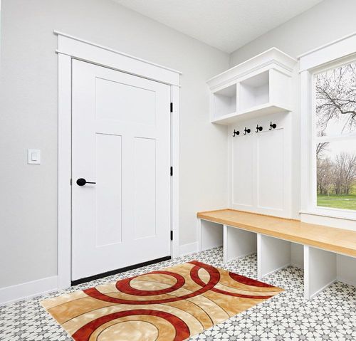 GLORY RUGS Area Rug Modern 4x6 Dark red Circles Geometry Soft Hand Carved Contemporary Floor Carpet Fluffy Texture for Indoor Living Dining Room and Bedroom Area in White Modern Entryway