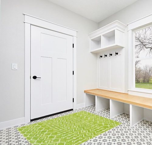 Rugs.com Geometric Kasbah Trellis Collection Rug – 4' X 6' Green Low Pile Rug Perfect for Living Rooms, Large Dining Rooms, Open Floorplans in White Modern Entryway