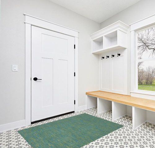 Nourison Essentials Indoor/Outdoor Blue Green 4' x 6' Area Rug, Easy -Cleaning, Non Shedding, Bed Room, Living Room, Dining Room, Backyard, Deck, Patio (4x6) in White Modern Entryway