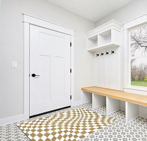 Beige and White Buffalo Plaid Checkered Area Rug for Living Room 4x6 Funky 70s Game Room Throw Rugs Wavy Checkered Rug Premium Shag Dining Room Carpet Big Dorm Apartment Mat in White Modern Entryway