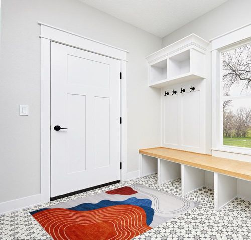 junhejiamei Modern Area Rugs for Living Room 4'x6',Machine Washable Stain Resistant Non Slip Backing Area Rugs,Soft Low-Pile Bedroom Dining Room Floor Carpet,Pink in White Modern Entryway