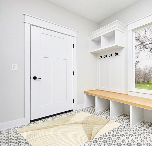 FINOREN Modern Vintage Lines Area Rugs for Living Room,Bedroom,Kitchen,Entryway,Non Slip Backing,Non-Shedding,Soft Washable Rugs,Golden Line,4x6 Feet in White Modern Entryway