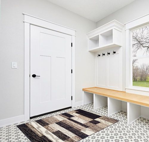 SUPERIOR Indoor Runner Rug, Jute Backed, Modern Geometric Patchwork Floor Decor for Bedroom, Office, Living Room, Entryway, Hardwood Floors, Rockwood Collection - 4ft x 6ft, Chocolate in White Modern Entryway