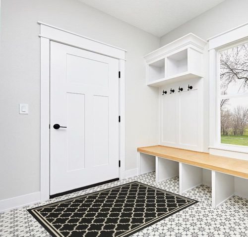 SAFAVIEH Courtyard Collection Accent Rug - 4' x 5'7", Black & Beige, Trellis Design, Non-Shedding & Easy Care, Indoor/Outdoor & Washable-Ideal for Patio, Backyard, Mudroom (CY6918-226) in White Modern Entryway