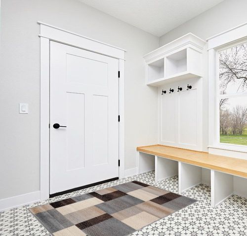 SUPERIOR Indoor Small Area Rug, Jute Backed, Perfect for Entryway, Office, Living/Dining Room, Bedroom, Kitchen, Modern Geometric Patchwork Floor Decor, Clifton Collection, 4' x 6', Grey/Brown in White Modern Entryway