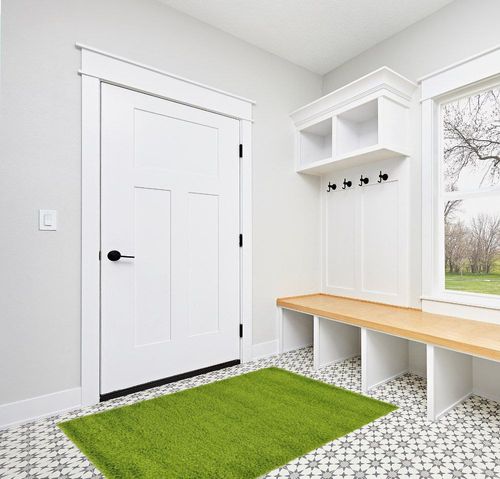 Unique Loom Solid Shag Collection Area Rug (4' 1" x 6' 1" Rectangle, Grass Green) in White Modern Entryway
