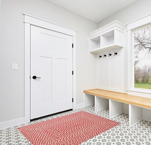 Super Area Rugs Tri-Color Cotton Farmhouse Braided Cotton Rug - Buffalo Check Red,White,Gray 4' x 6' Rectangle in White Modern Entryway
