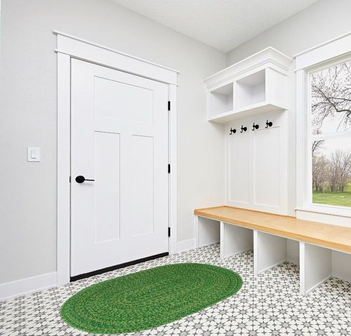 Super Area Rugs Cantebury Handmade Farmhouse Indoor/Outdoor Braided Rug Green Multicolor 4' x 6' Oval in White Modern Entryway