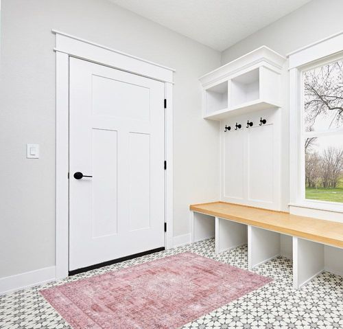 DECOMALL Kalina Washable Area Rugs Pink, Bohemian Vintage Foldable Carpet for Foyer Laundry Room Bedroom, 4x6ft in White Modern Entryway