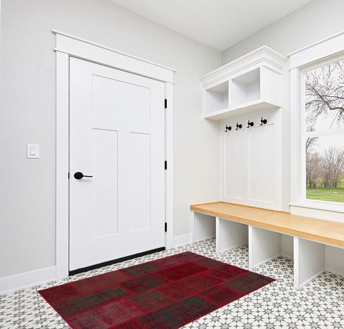 BESPOKY 3'11" x 5'11" (120x180 Cm) Iskece Red Vintage Wool Handmade Area Rug in White Modern Entryway