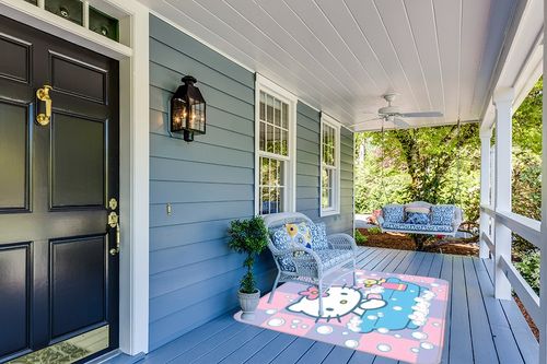 Dreuingb 4Pcs Cartoon Shower Curtain Set Non-Slip Soft Rugs Toilet Cover Shower Curtains Set with Waterproof Shower Curtain and 12 Hooks 72x65 Inch in Light Blue Patio