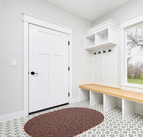 Ambient Rugs Indoor - Outdoor Carpet Custom Size Area Rugs - Rust 4' x 6' Oval in White Modern Entryway